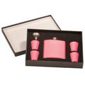 6 oz Pink Stainless Steel Flask Set in Black Presentation Box
